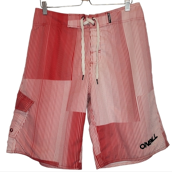 O'NEILL Warmond Striped‎ Seersucker Board Shorts Orange Men's 32" Patch Pocket - Picture 1 of 11